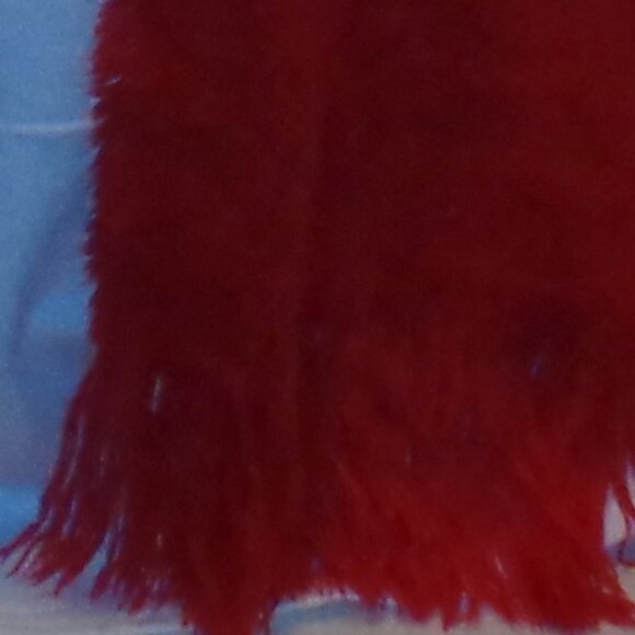 Red Shawl / Wrap - Draped with Fringe - SOFT - 68 x 20" - Picture 6 of 6